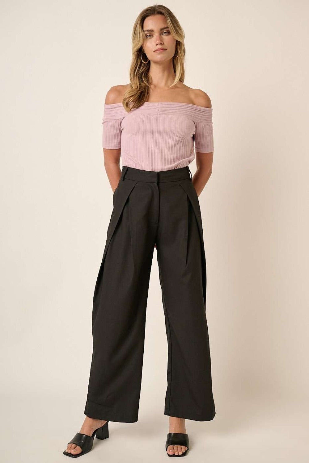 Mittoshop Deep Pleated High Waisted Wide Leg Pants Black