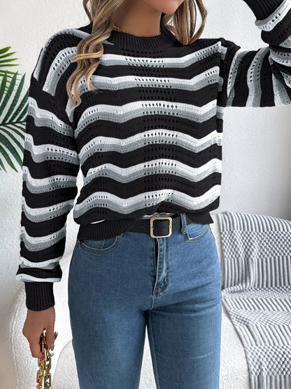 Striped Round Neck Long Sleeve Sweater