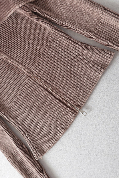 Back To School Sweater - Double Take Ribbed Off-Shoulder Zip Up Long Sleeve Cardigan