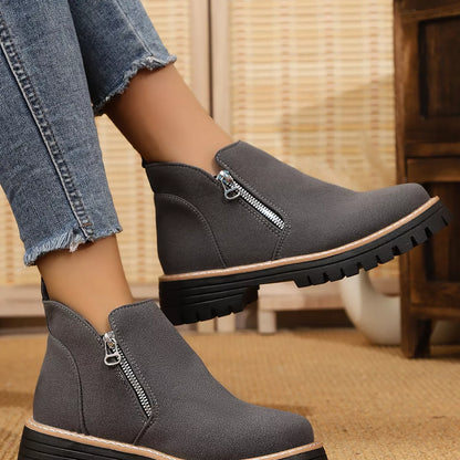 Ankle Boots with Zipper Accent Dark Gray