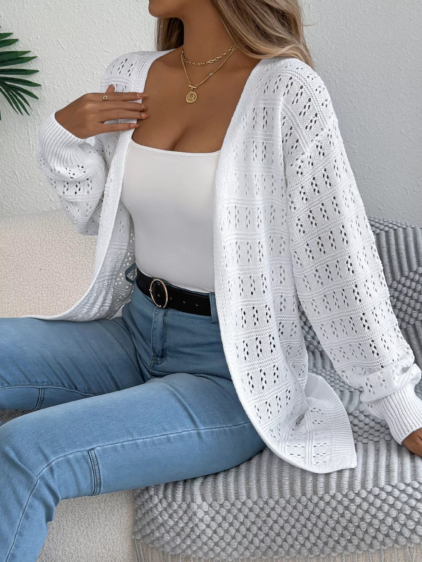 Open-Front Crochet Knit Cardigan