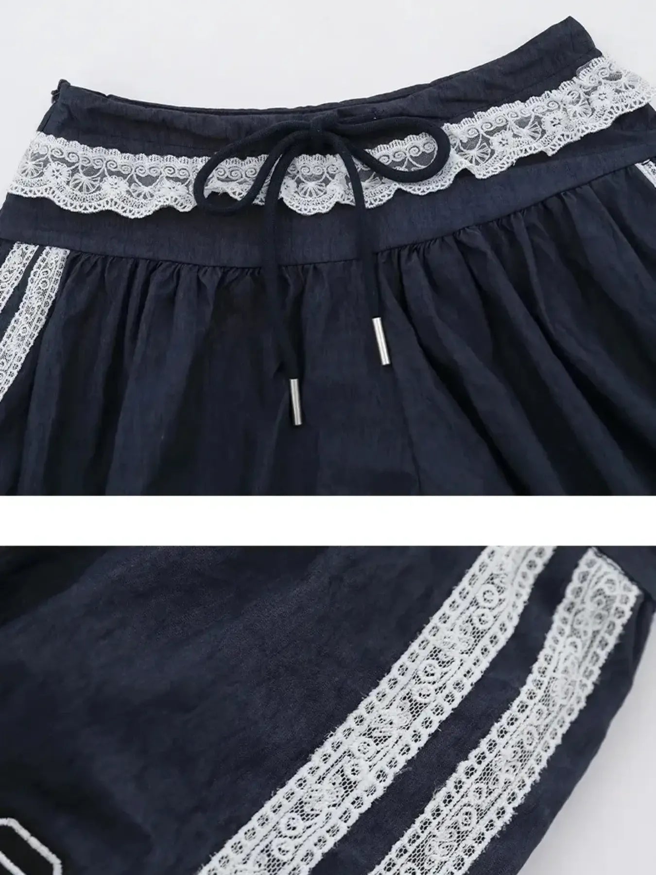Lace Trim Shorts with Drawstring