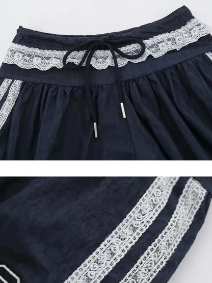 Lace Trim Shorts with Drawstring