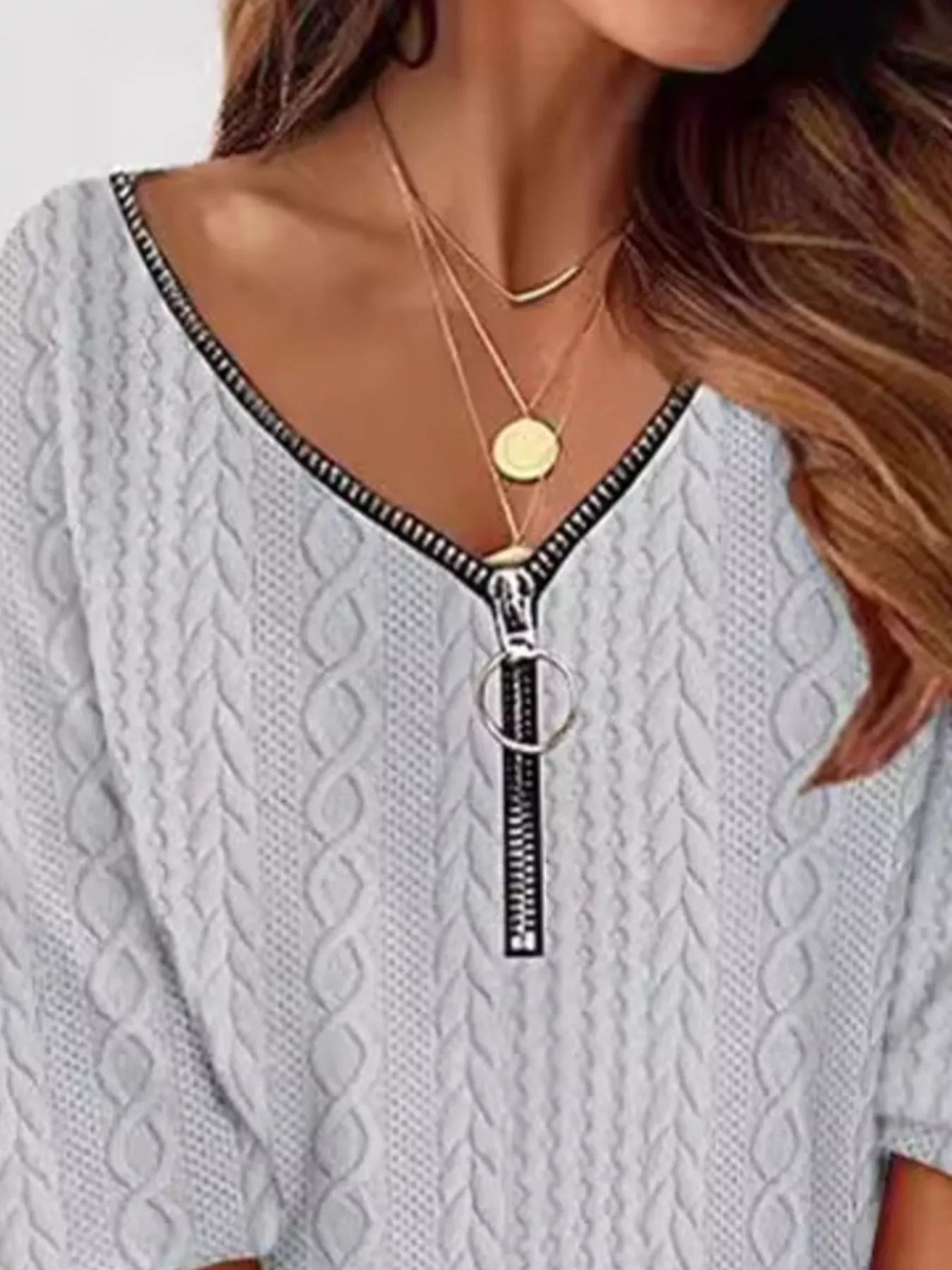 Zip Detail Textured Knit Mini Sweater