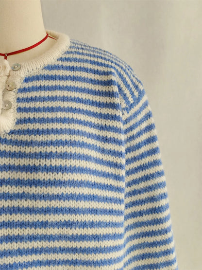 Striped Button Detail Long Sleeve Sweater