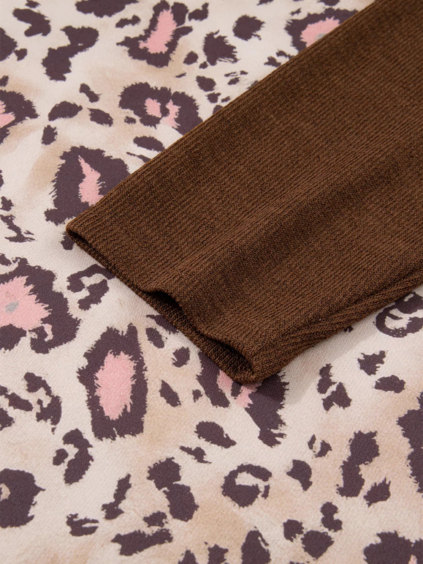 Plus Size Leopard Long Sleeve Drawstring Hoodie