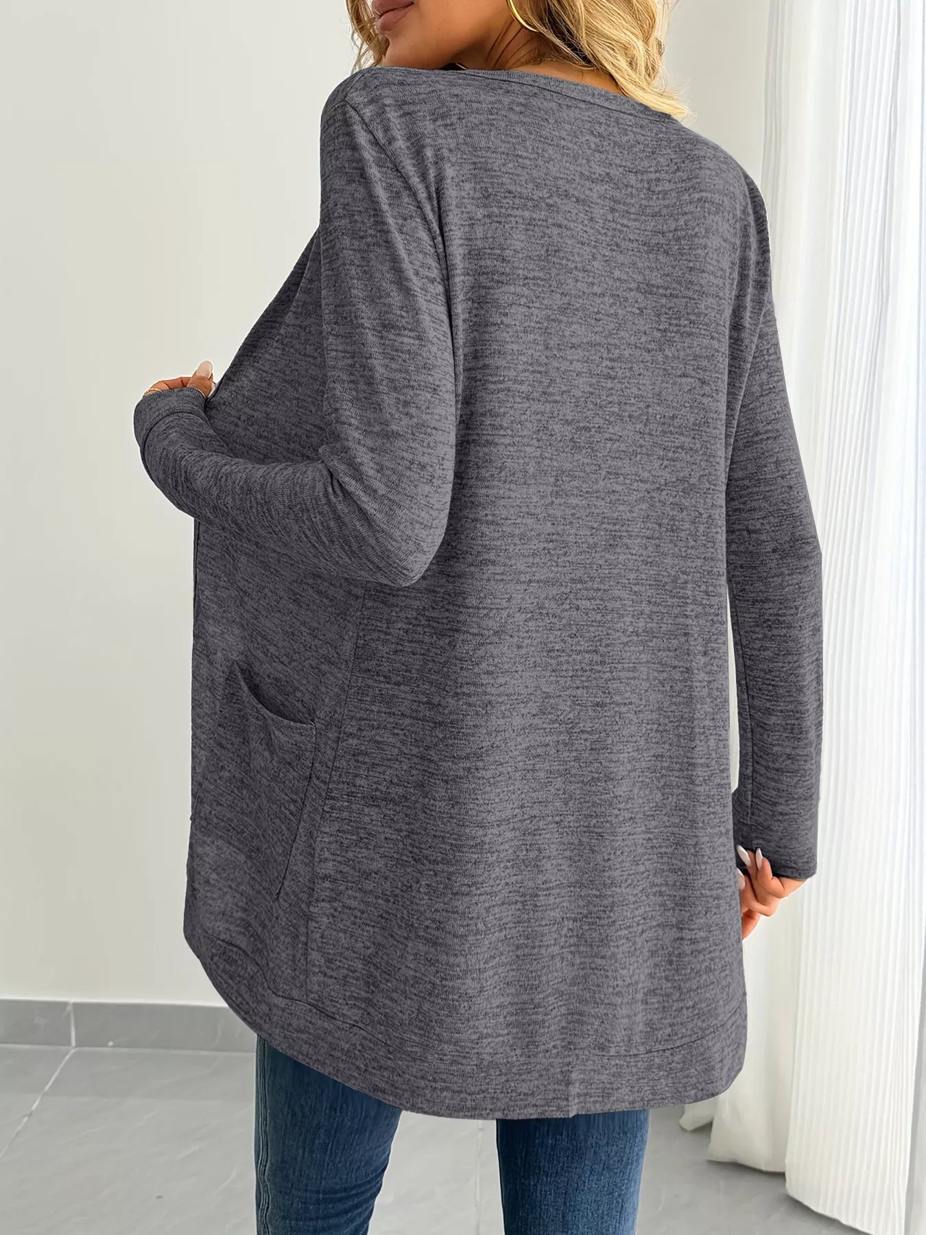 Open Front Longline Cardigan with Side Pockets