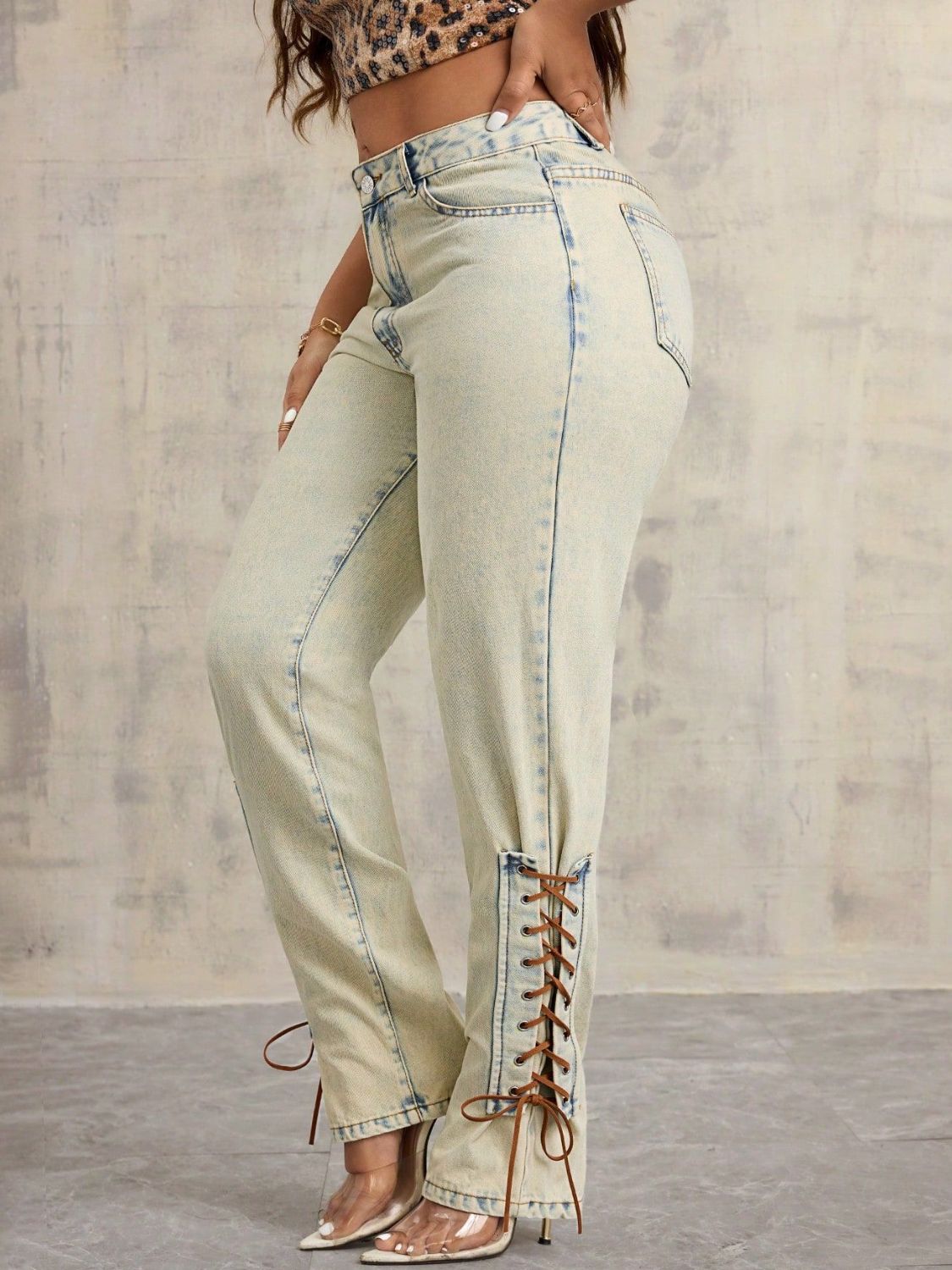 Lace-Up High Rise Jeans