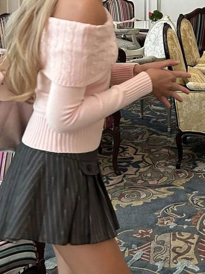 Off-Shoulder Cable Knit Sweater