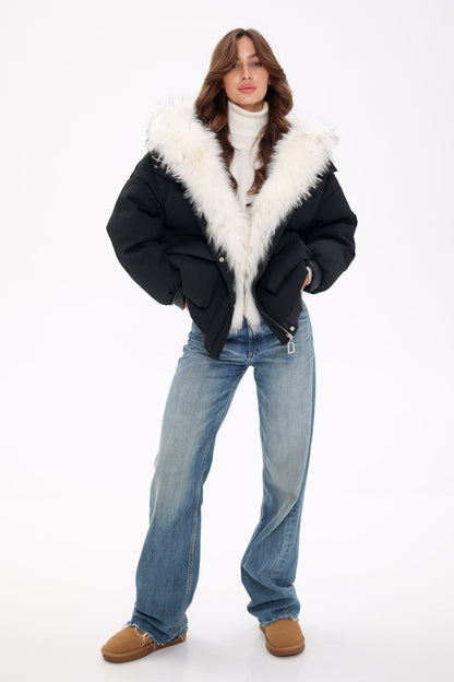 Genuine Fur Down Fill Parka Black
