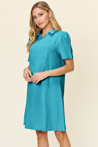 Textured Collared Dress Pastel Blue