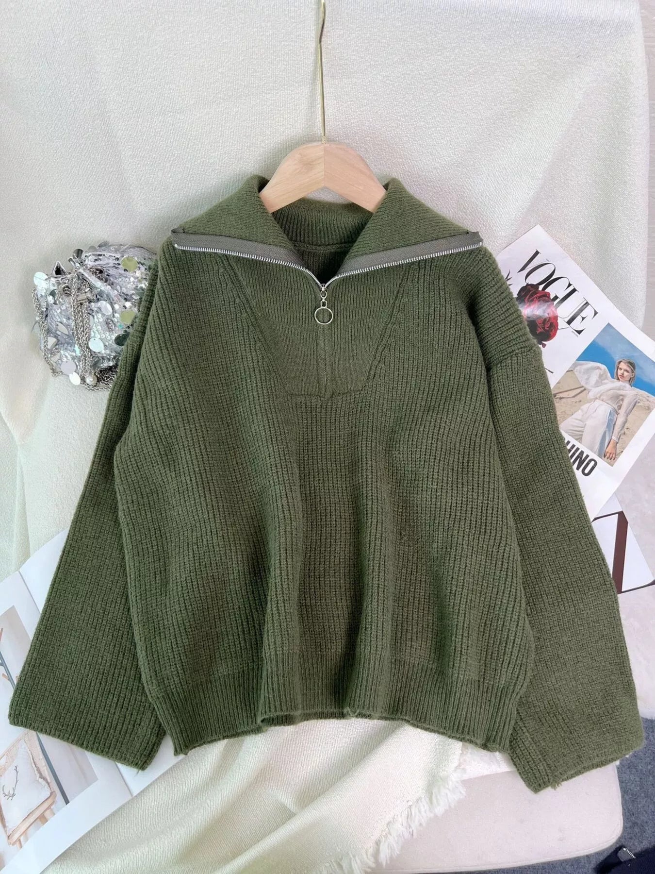 Half Zip Dropped Shoulder Sweater
