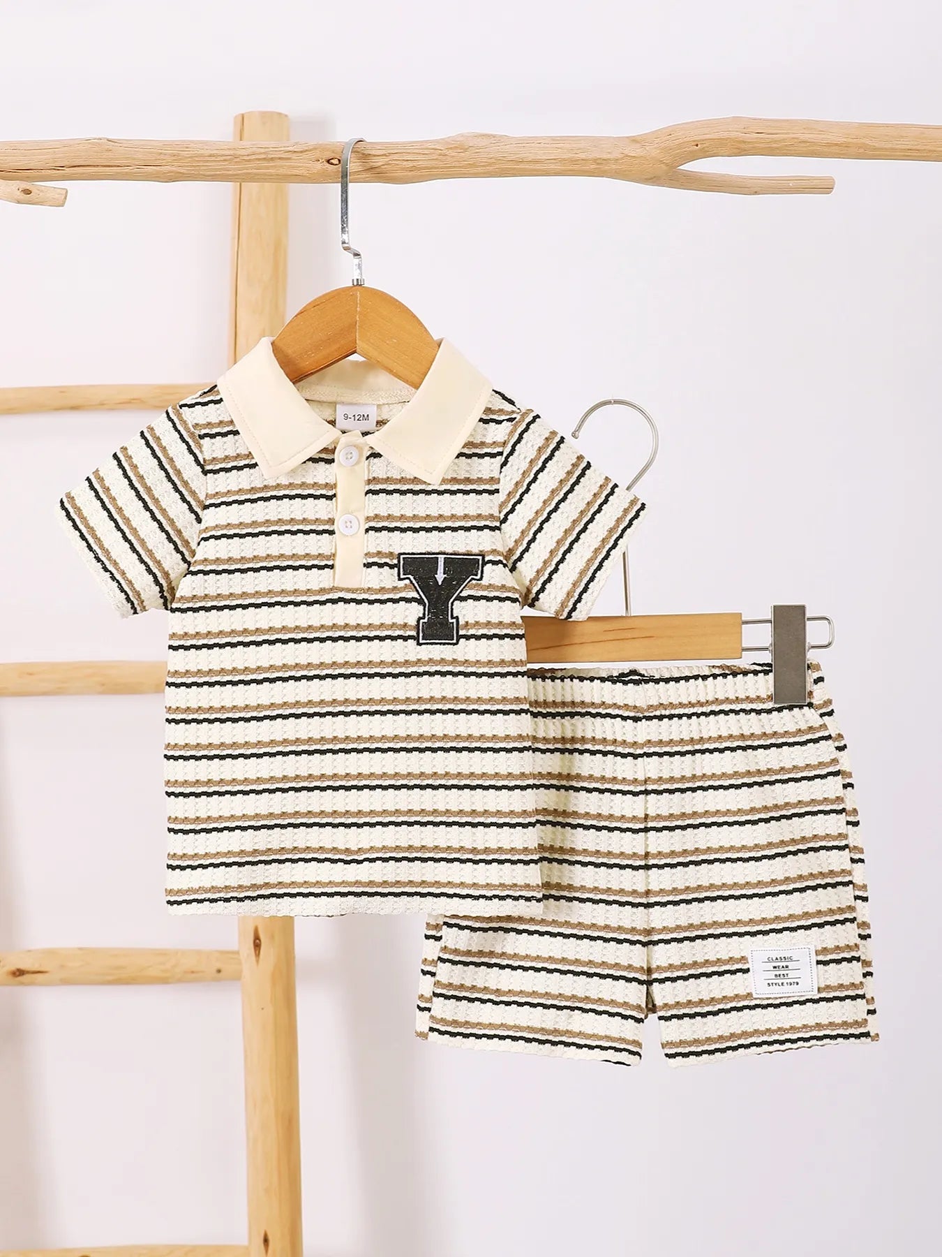 Children's Striped Short Sleeve Polo and Pants Set Stripe