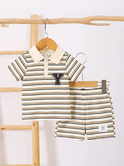 Children's Striped Short Sleeve Polo and Pants Set Stripe