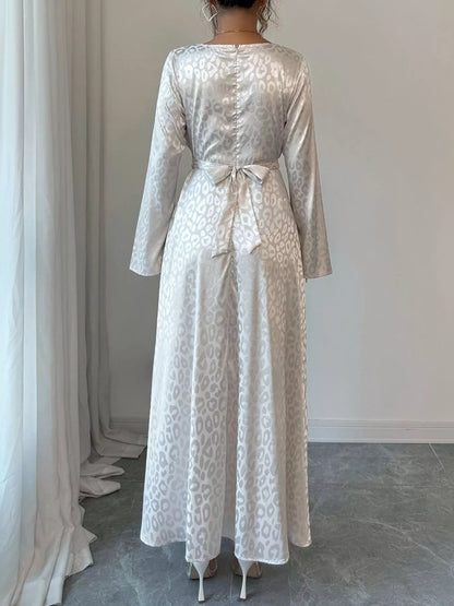 Leopard Long Sleeve Tie Back Maxi Dress