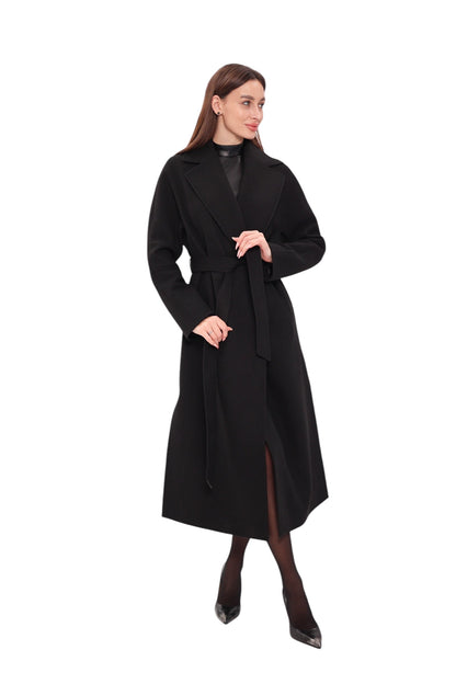 Cambridge Comfort Wraparound Wool Cashmere Coat in Black
