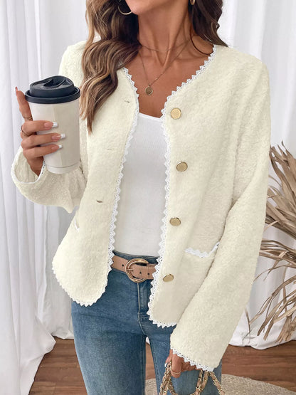 Lace Detail Button Up Long Sleeve Outerwear