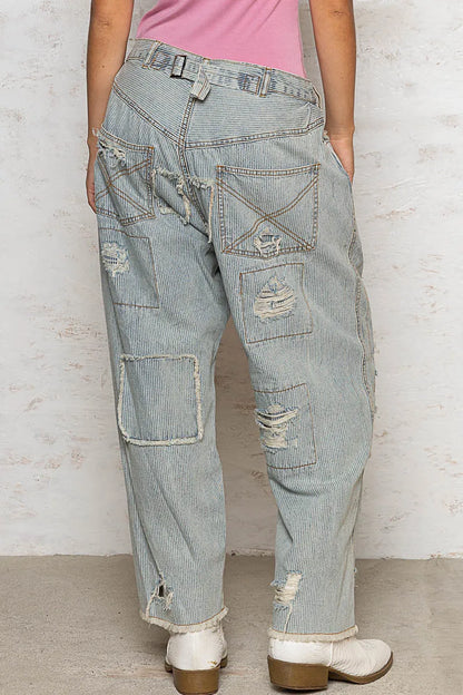 POL Distressed Raw Hem Wide Leg Pants