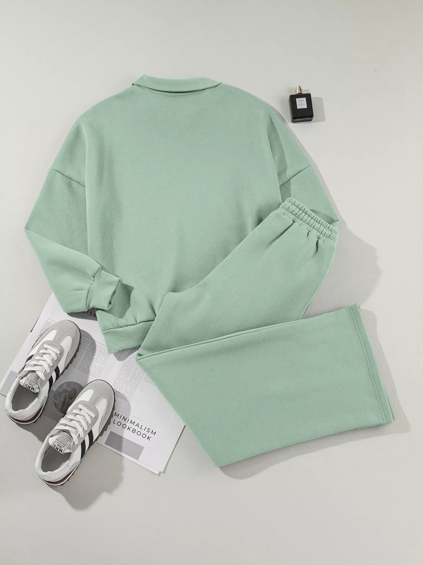 Drop Shoulder Zip Up Jacket and Drawstring Pants Active 2pcs Set