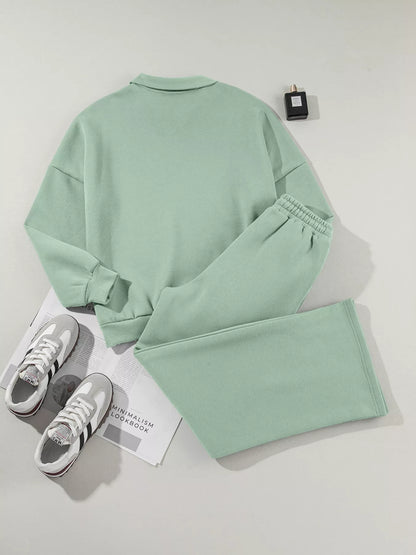 Drop Shoulder Zip Up Jacket and Drawstring Pants Active 2pcs Set