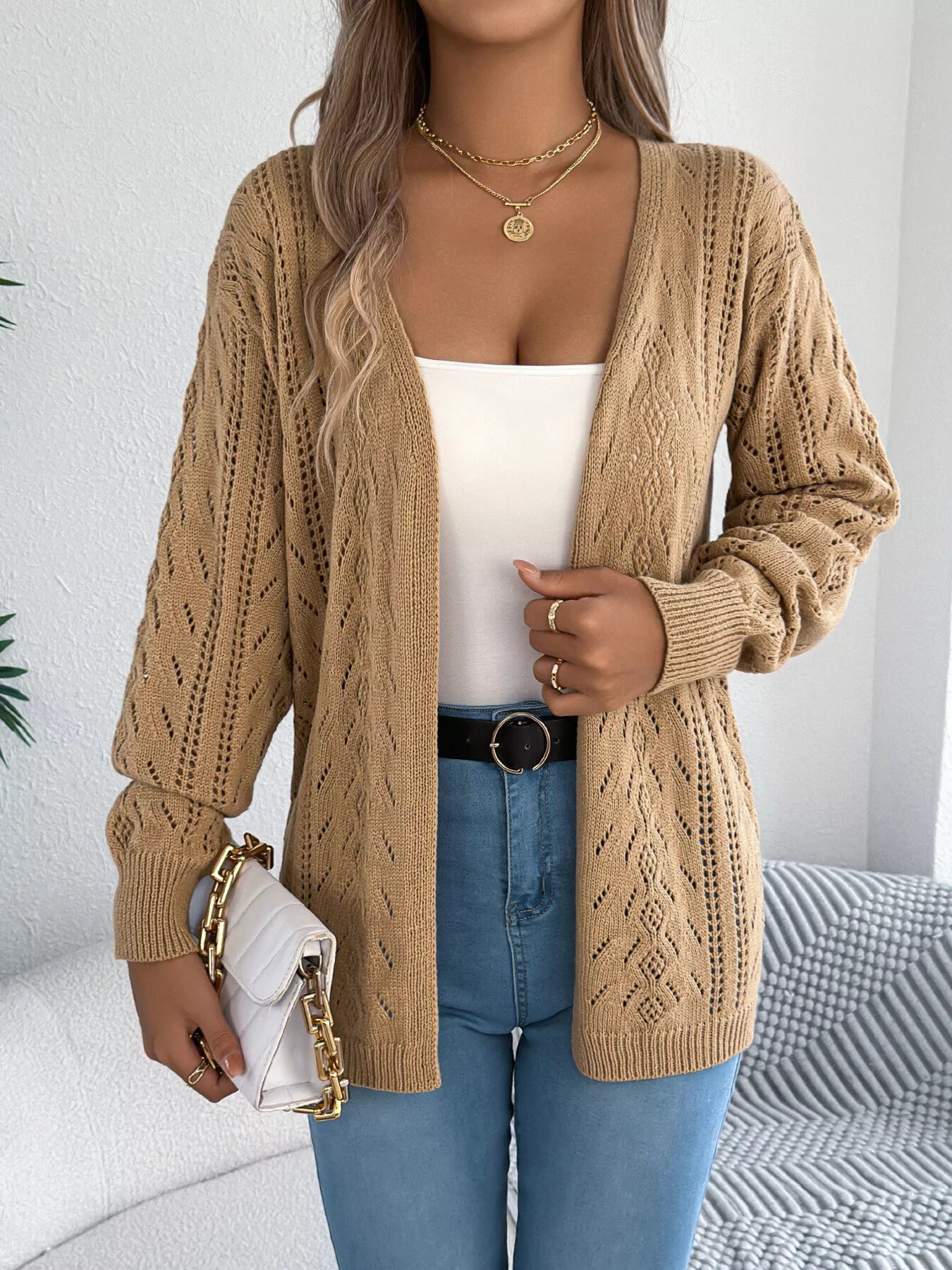Openwork Open Front Cardigan