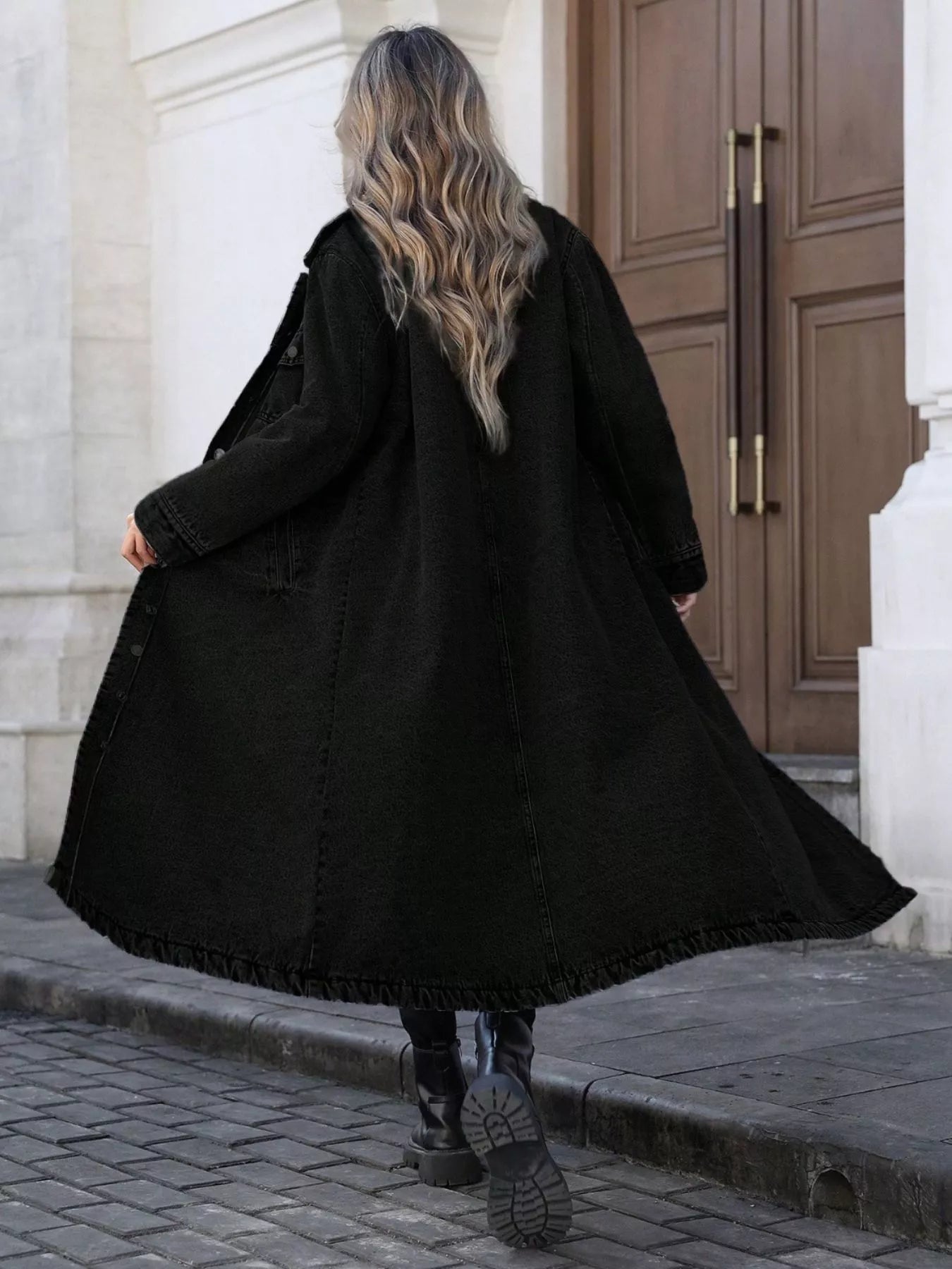 Longline Button-Front Denim Jacket