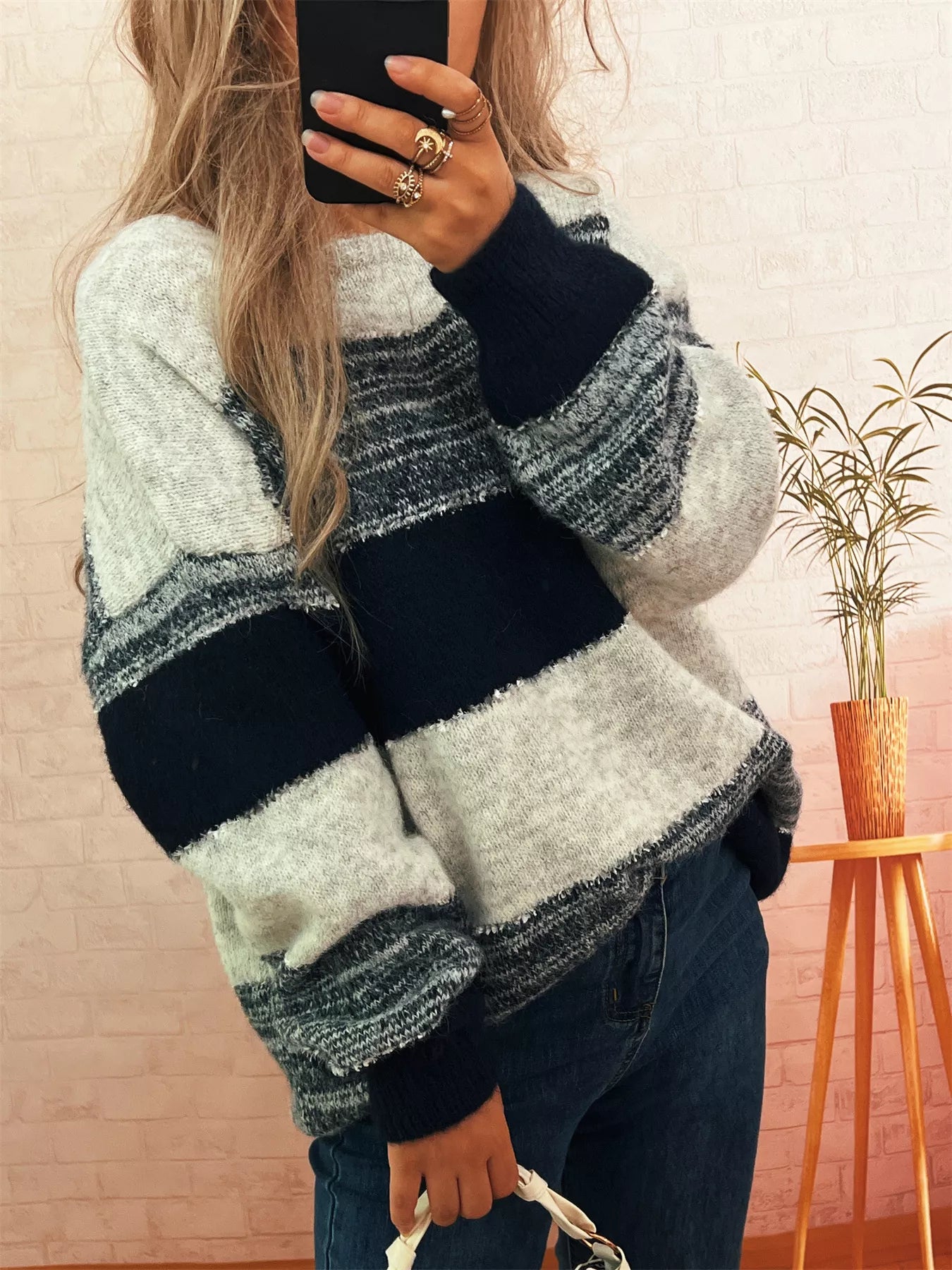 Color Block Dropped Shoulder Sweater