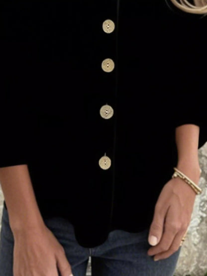 Full Size Button-Front 3/4 Sleeve Casual Blouse Plus Size