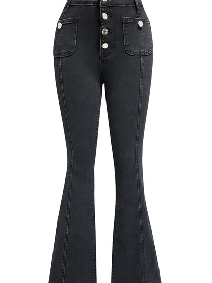 Button Fly High Waist Flare Jeans