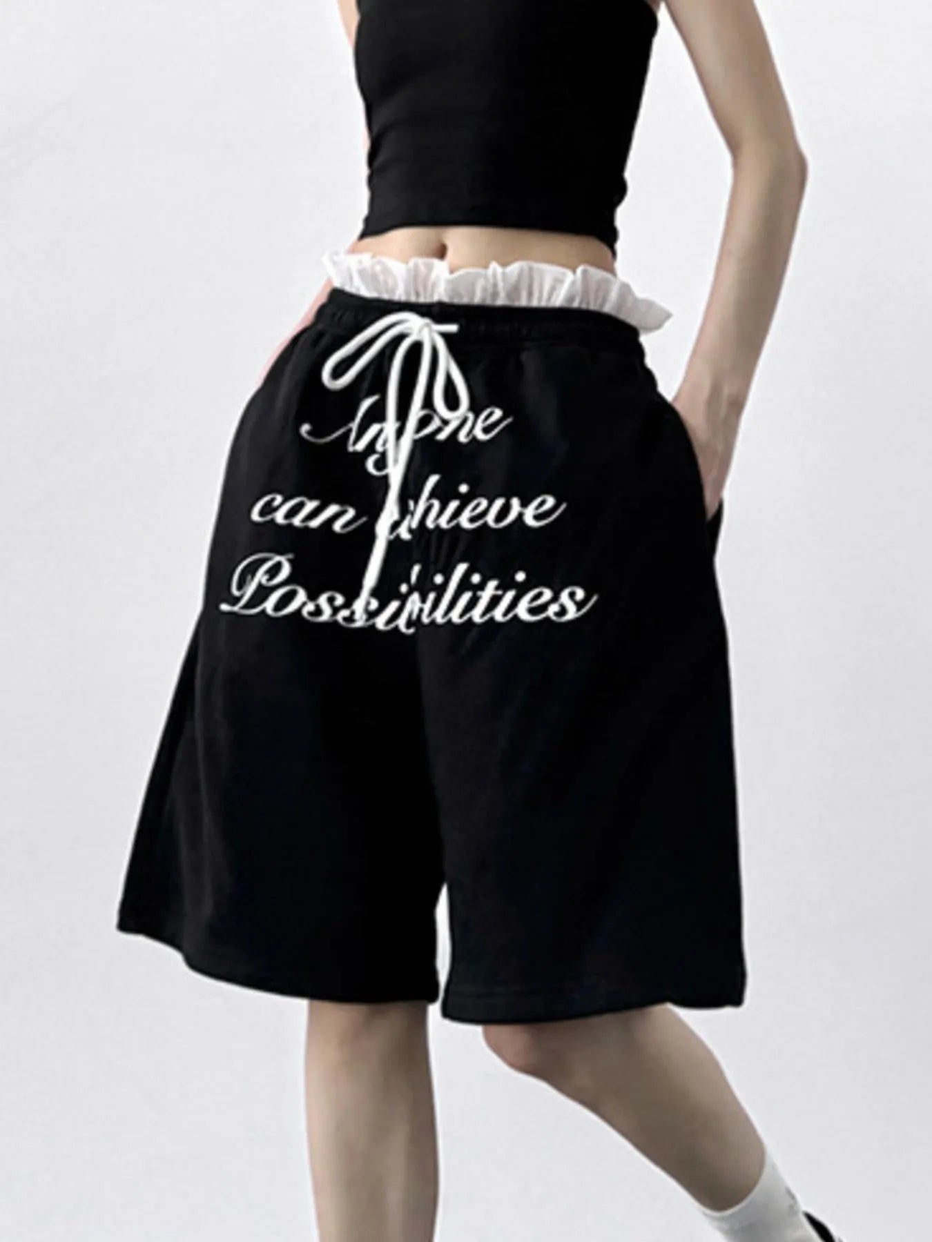 Drawstring Letter Shorts