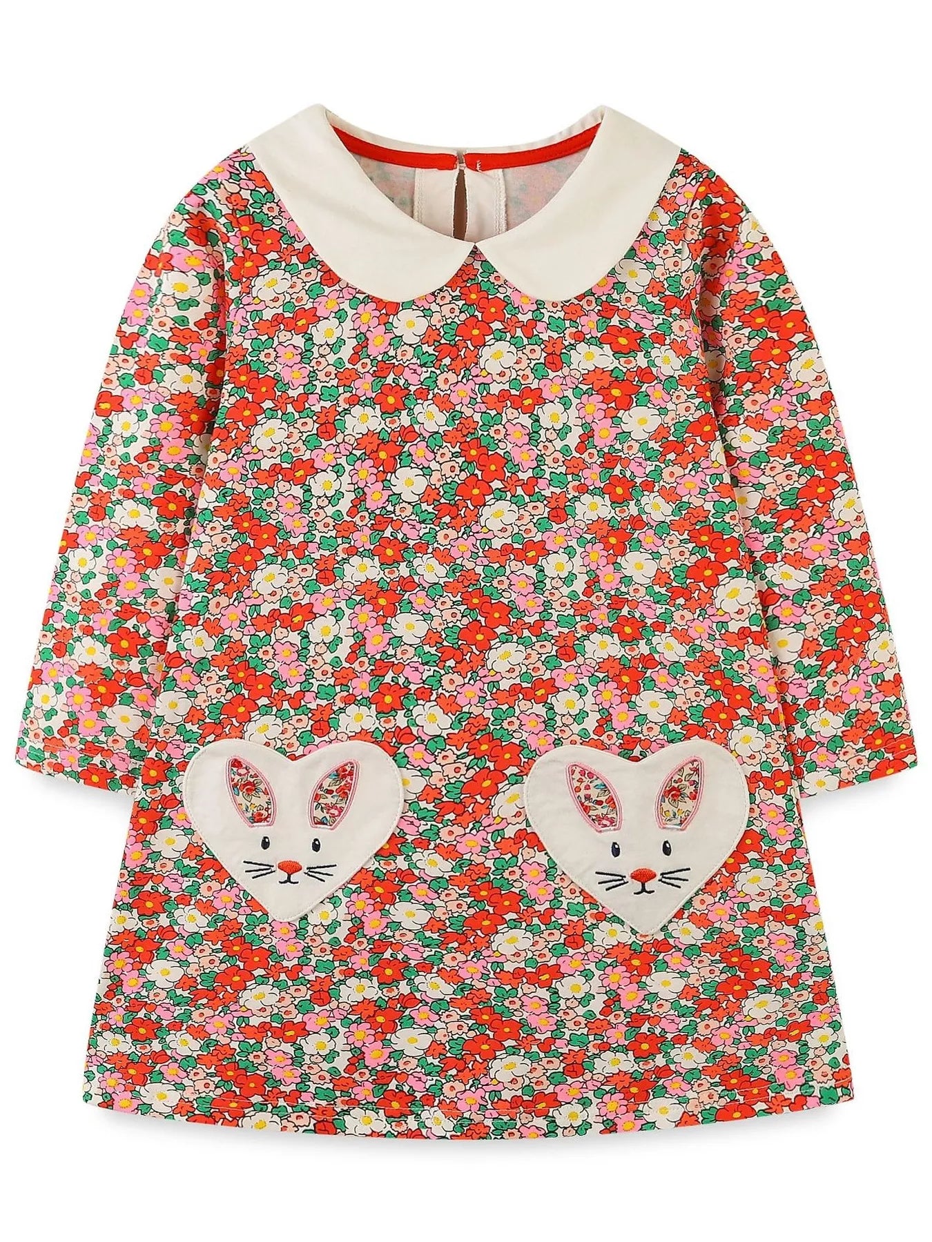 Children's Floral Print Long Sleeve Peter Pan Collar Dress Multicolor