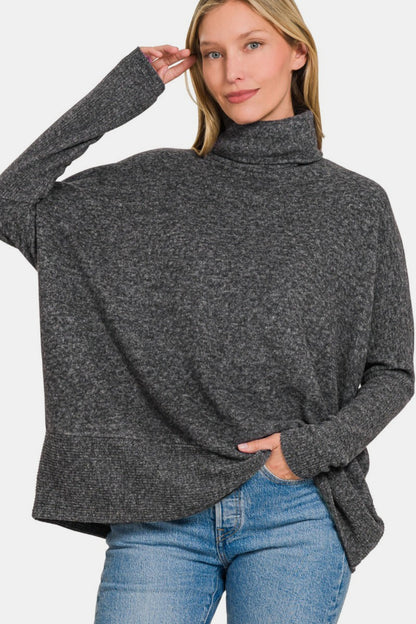 Back To School Sweater - Zenana Full Size Brushed Melange Hacci Turtleneck Sweater