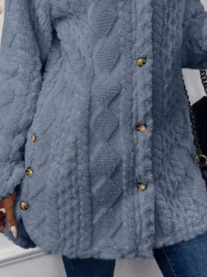 Full Size Button-Down Hooded Outerwear Plus Size