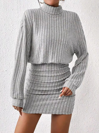 Ribbed Turtleneck Long Sleeve Sweater Dress