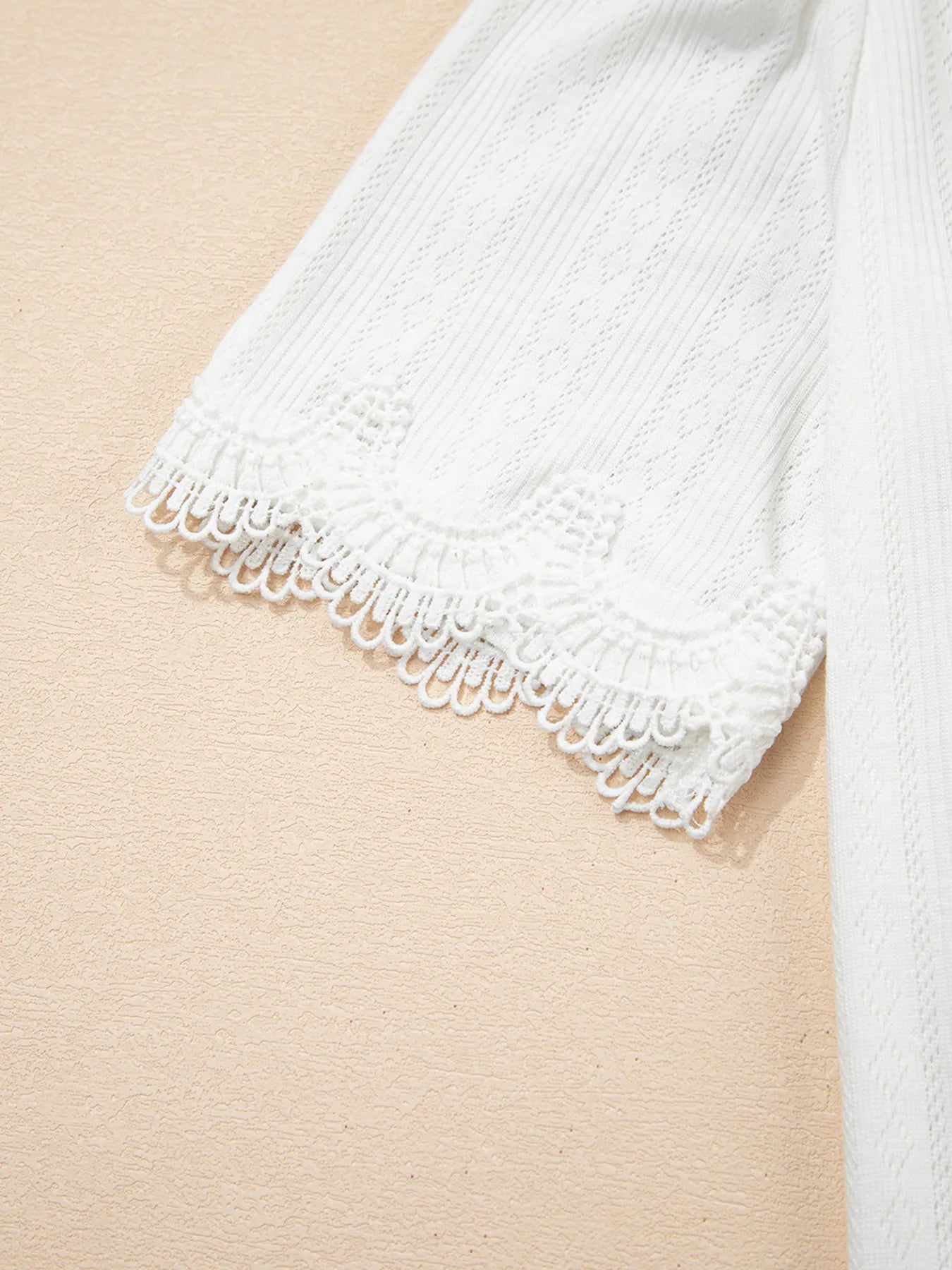 Scalloped Lace Trim Jacquard Textured T Shirt