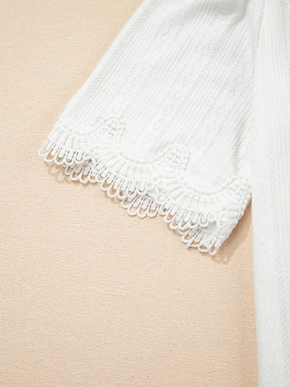 Scalloped Lace Trim Jacquard Textured T Shirt