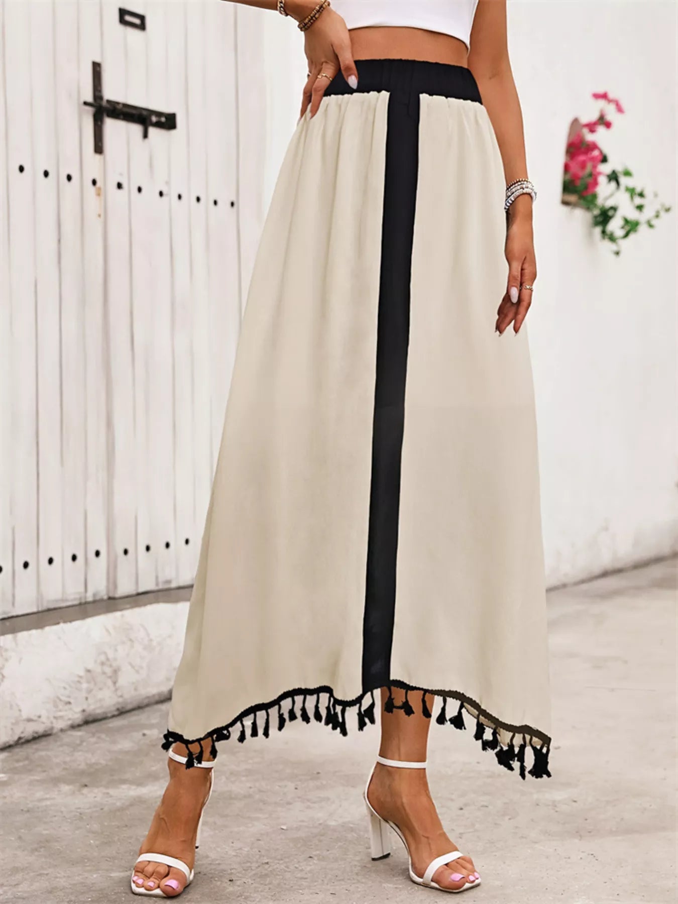 Tassel Trim High Waist Skirt