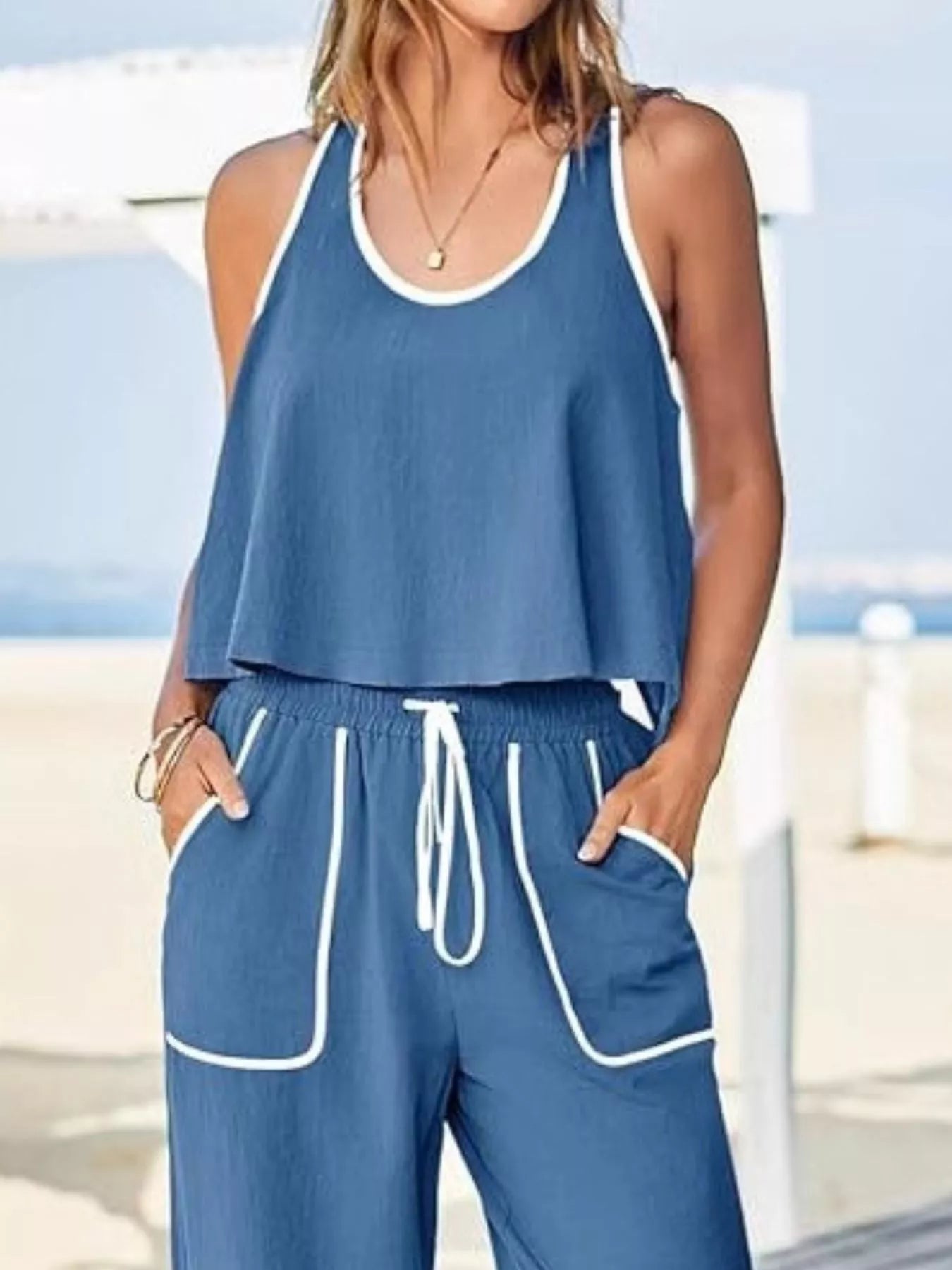 Contrast Trim Tank and Pants Set