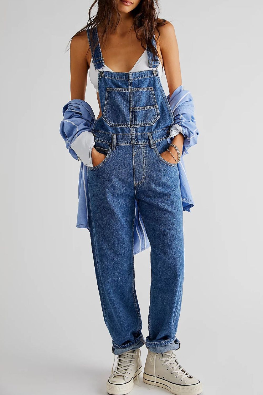 Wide Strap Square Neck Denim Overalls Medium