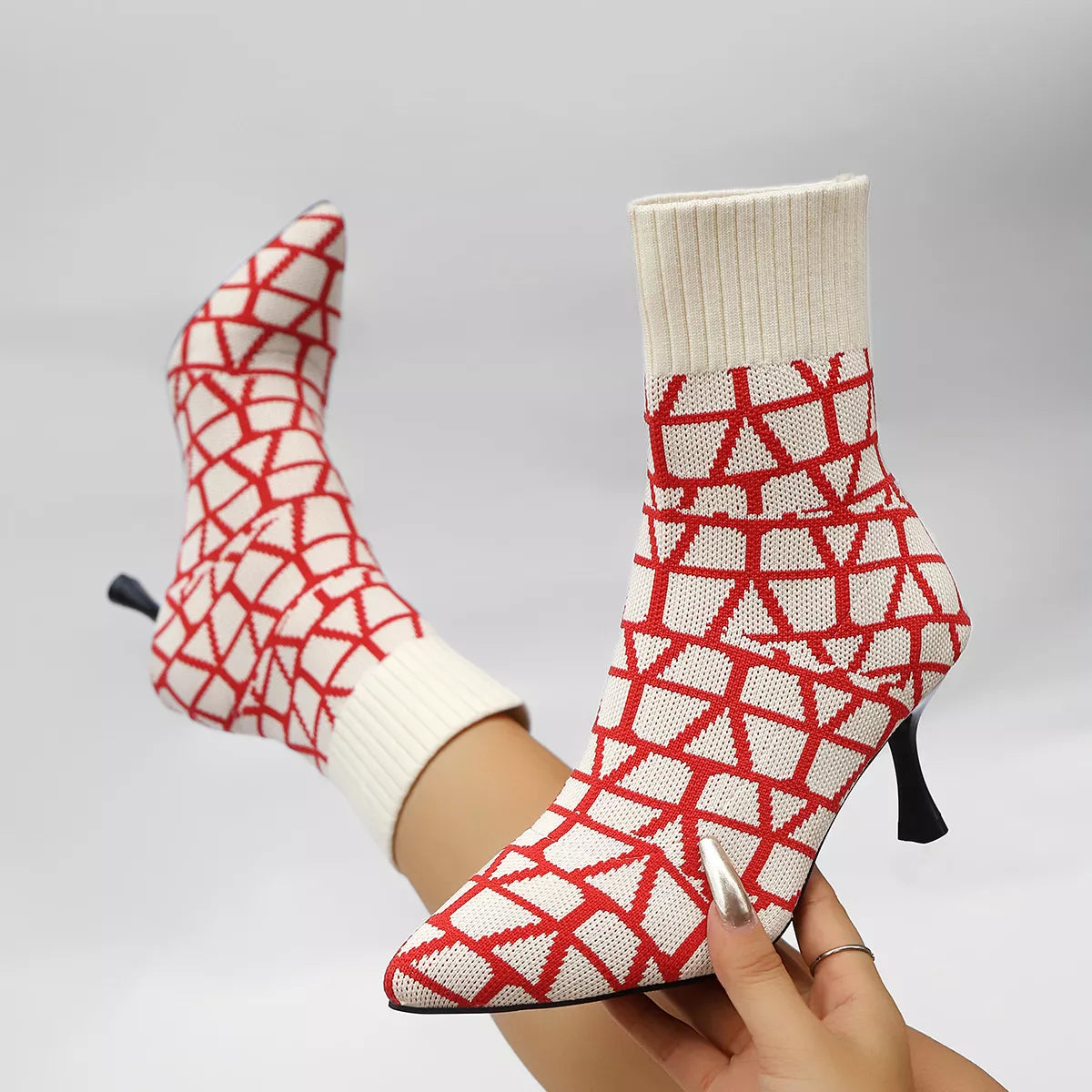 Mesh Point Toe Stiletto Boots Red
