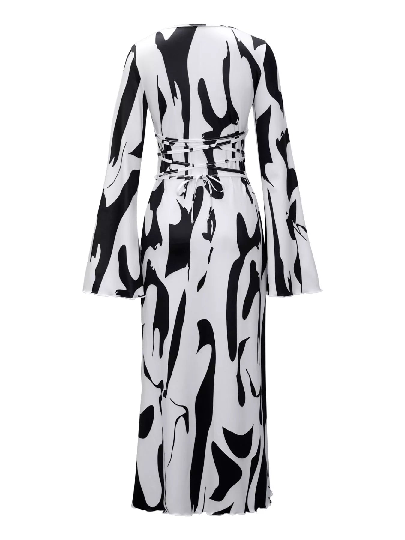 Abstract Print Long Sleeve Maxi Dress