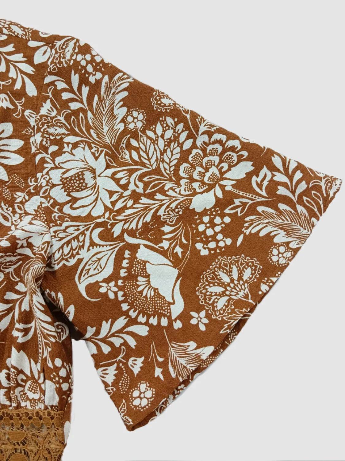 Lace Detail Printed Short Sleeve Midi Dress