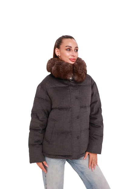 Elisa Genuine Polar Fox Fur Cashmere Effect Down Coat