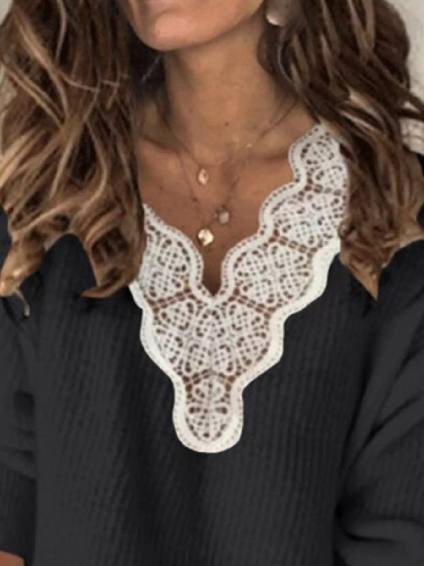 Full Size Lace Trim V-Neck Sweater Plus Size