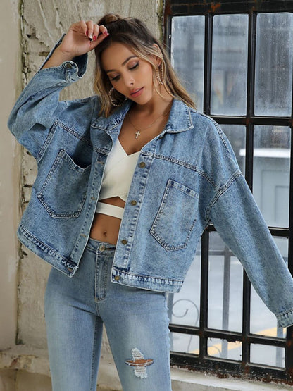 Button Down Drop Shoulder Denim Jacket Light