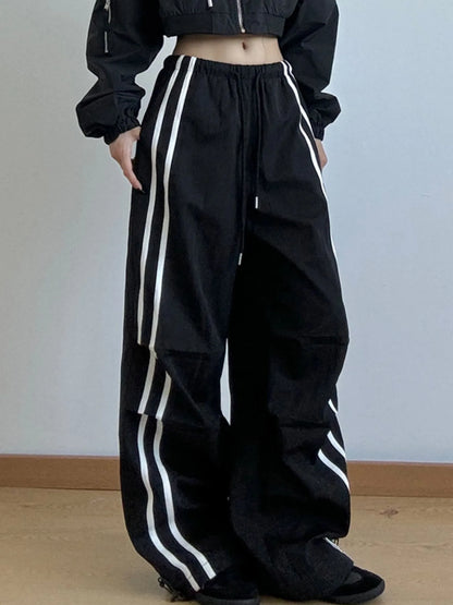 Side Stripes Wide Leg Pants Black