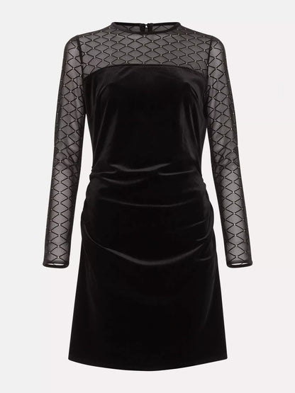 Velvet Mesh Long Sleeve Mini Dress