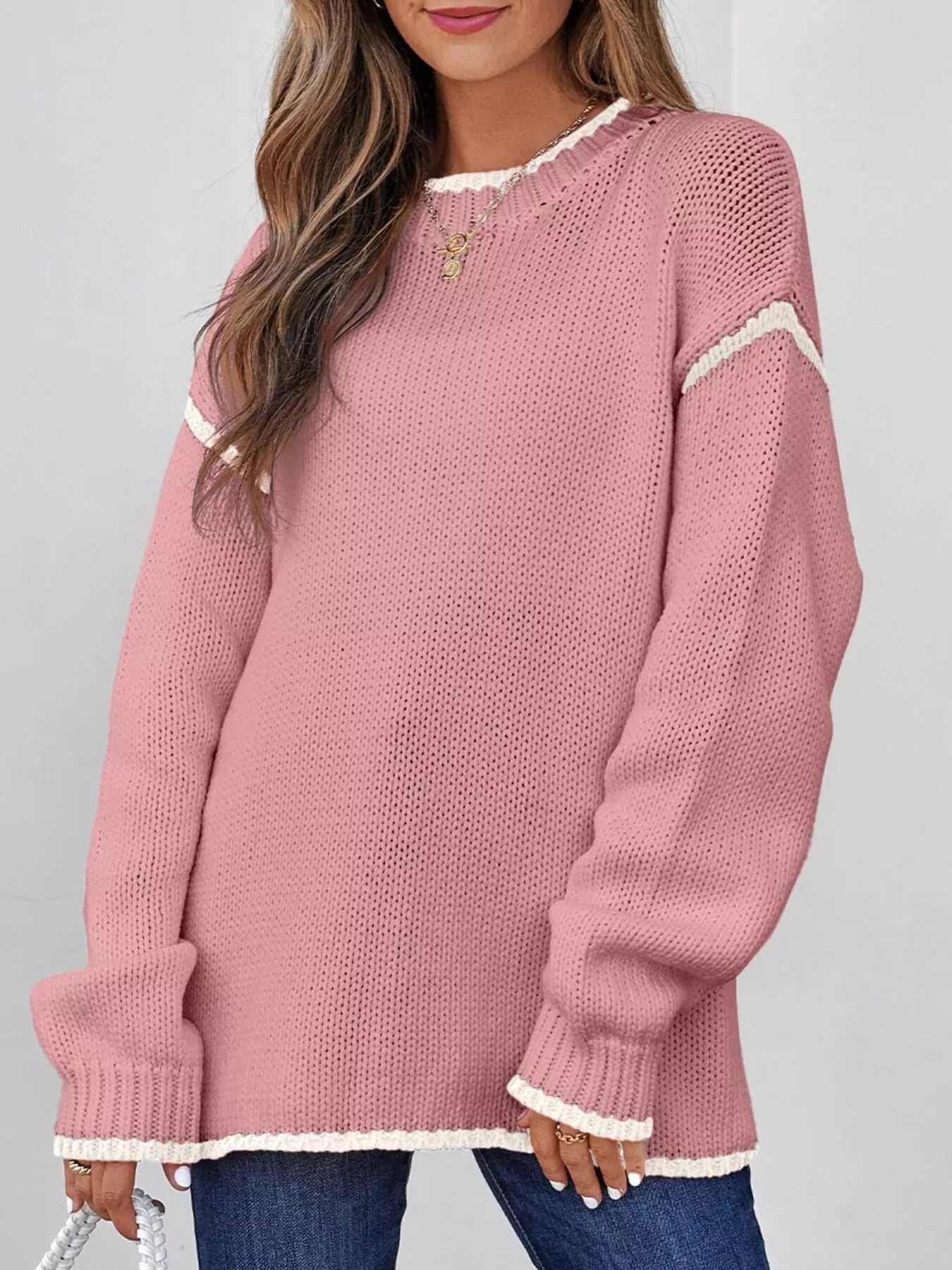 Contrast Trim Long Sleeve Sweater
