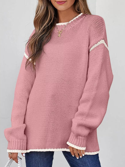 Contrast Trim Long Sleeve Sweater