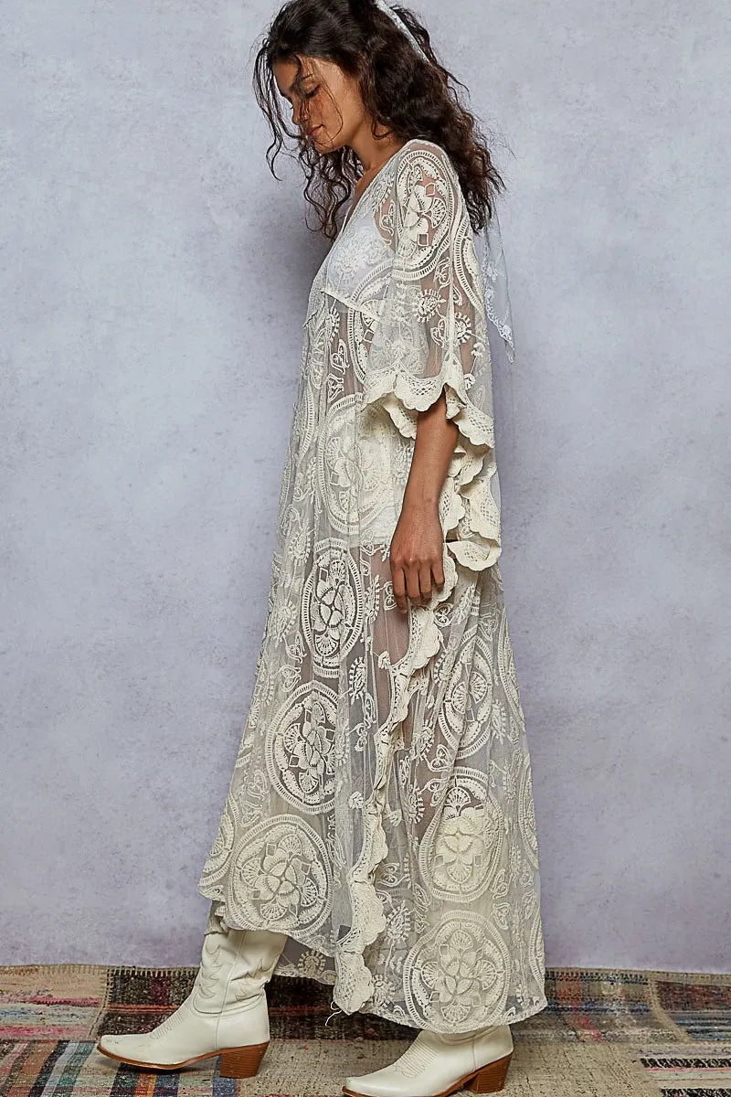 POL Lace Embroidered Beach Cover Up Kaftan